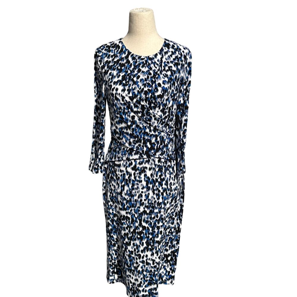 Nordstrom Eliza J Blue Animal Print Long Sleeve Midi Fitted Dress Size 6